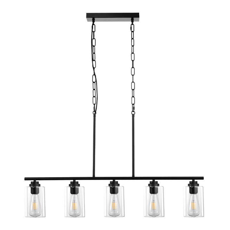 Lineārā lustra, 5 lampas, 60 W, regulējams augstums, stikla plafoni, metāls, E27