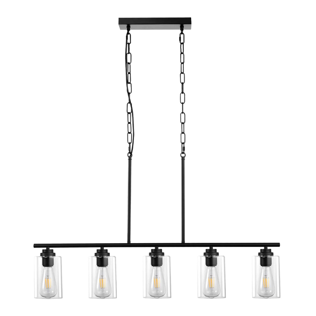 Linear ceiling light, 5 lamps, 60 W, adjustable height, glass shades, metal, E27