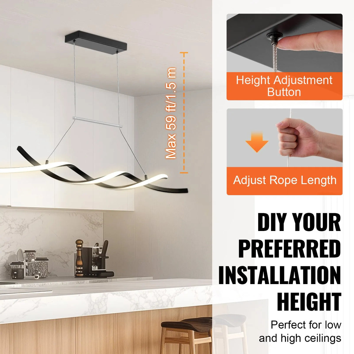 Modern LED Pendant Light, 24 W with Remote Control, Adjustable Brightness and Colour Temperature 3000 K–6000 K, Silicone Shade, Suitable for Kitchen and Dining Room