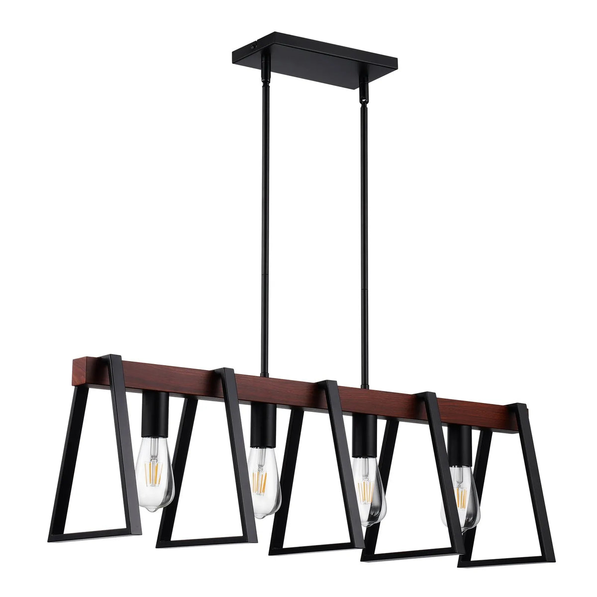 4-Light Kitchen Island Pendant Lamp, 60 W, Adjustable Dining Room Lighting with 2 x 152 mm and 6 x 305 mm Rods, Industrial Metal Frame Linear Chandelier Lighting for Dining Room, E27