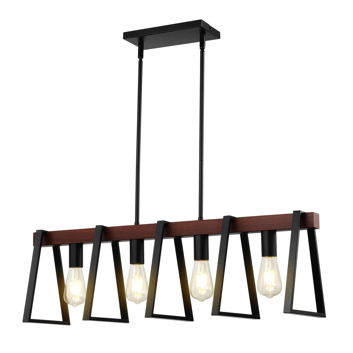 4-Light Kitchen Island Pendant Lamp, 60 W, Adjustable Dining Room Lighting with 2 x 152 mm and 6 x 305 mm Rods, Industrial Metal Frame Linear Chandelier Lighting for Dining Room, E27