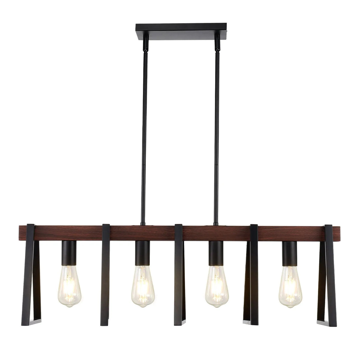 4-Light Kitchen Island Pendant Lamp, 60 W, Adjustable Dining Room Lighting with 2 x 152 mm and 6 x 305 mm Rods, Industrial Metal Frame Linear Chandelier Lighting for Dining Room, E27