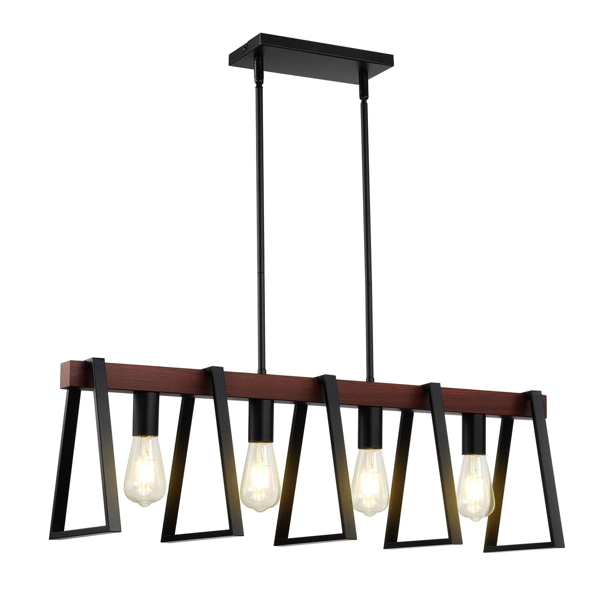 4-Light Kitchen Island Pendant Lamp, 60 W, Adjustable Dining Room Lighting with 2 x 152 mm and 6 x 305 mm Rods, Industrial Metal Frame Linear Chandelier Lighting for Dining Room, E27