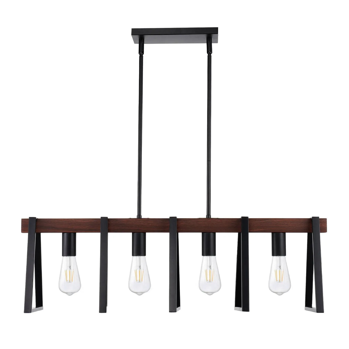 4-Light Kitchen Island Pendant Lamp, 60 W, Adjustable Dining Room Lighting with 2 x 152 mm and 6 x 305 mm Rods, Industrial Metal Frame Linear Chandelier Lighting for Dining Room, E27