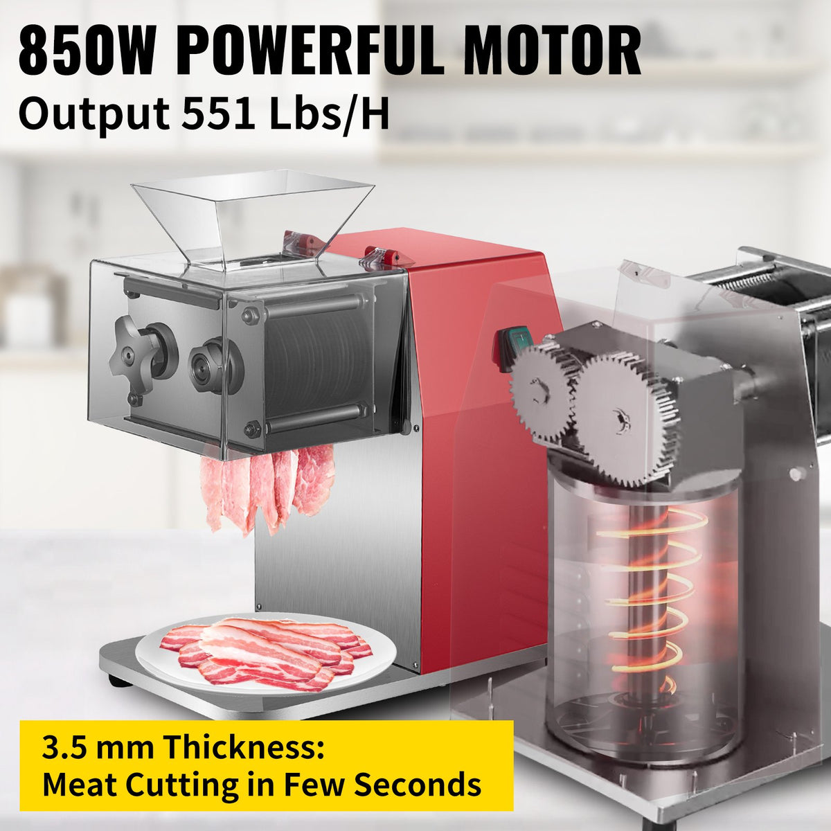VEVOR Electric Meat Grinder 850 W, 250 kg/h, 3.5 mm Blade, Stainless Steel, Red