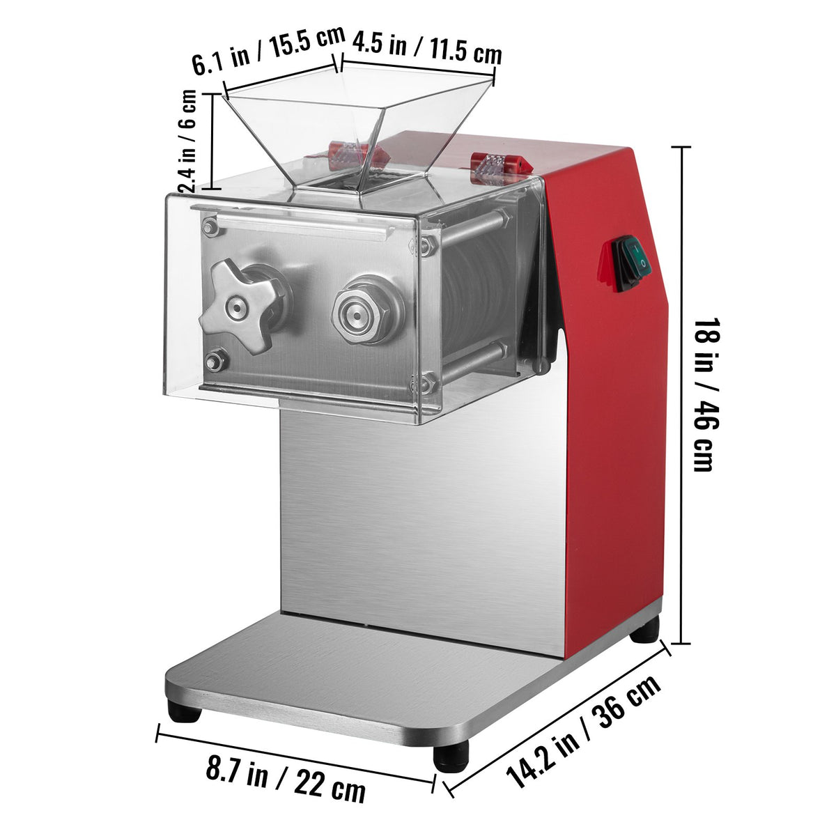 VEVOR Electric Meat Grinder 850 W, 250 kg/h, 3.5 mm Blade, Stainless Steel, Red