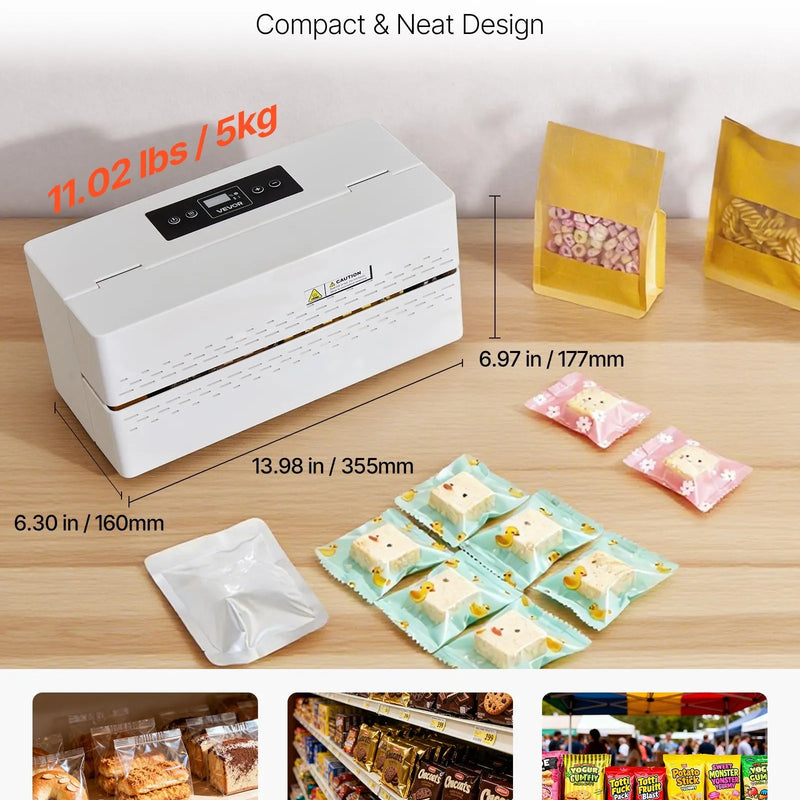 VEVOR nepārtrauktās aizzīmogošanas iekārta, automātiska lentes tipa siltuma blīvēšanas mašīna ar digitālu temperatūras kontroli un automātisku izslēgšanos, 8–12 mm blīvējuma platums, plastmasas maisiņiem 0,06–0,2 mm biezumā