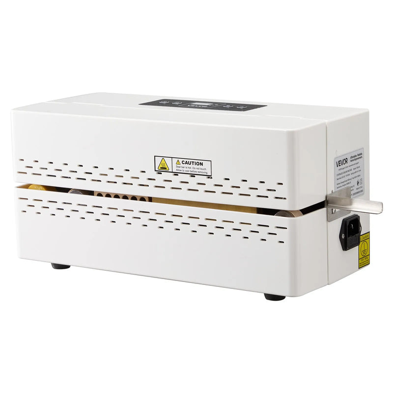 VEVOR nepārtrauktās aizzīmogošanas iekārta, automātiska lentes tipa siltuma blīvēšanas mašīna ar digitālu temperatūras kontroli un automātisku izslēgšanos, 8–12 mm blīvējuma platums, plastmasas maisiņiem 0,06–0,2 mm biezumā