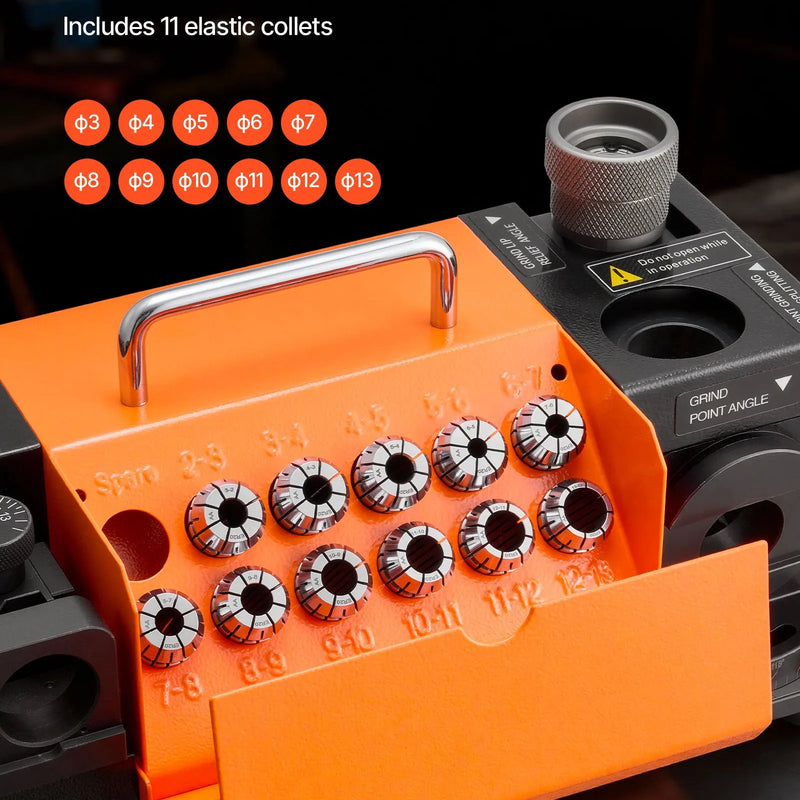 VEVOR urbju asināmais MR-13D, profesionāla 3–13 mm urbju slīpmašīna ar regulējamu atbrīvojuma leņķi, priekšējo griezējmalu un 95°–135° smailes leņķi, 4600 apgr./min pārasinātājs ar 11 patronām un CBN slīpripu