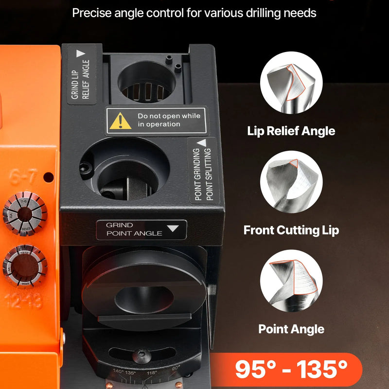 VEVOR urbju asināmais MR-13D, profesionāla 3–13 mm urbju slīpmašīna ar regulējamu atbrīvojuma leņķi, priekšējo griezējmalu un 95°–135° smailes leņķi, 4600 apgr./min pārasinātājs ar 11 patronām un CBN slīpripu