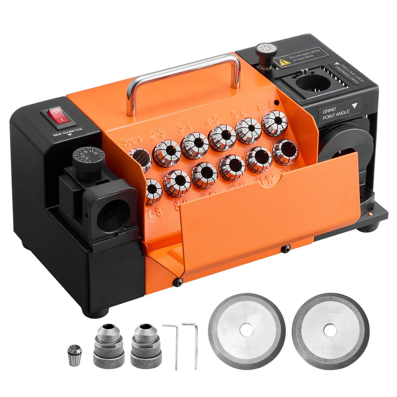 VEVOR urbju asināmais MR-13B, 3–15 mm urbju asināšanas iekārta ar regulējamu atbrīvojuma leņķi un 95°–135° smailes leņķi, 4600 apgr./min augstas veiktspējas pārasinātājs ar 13 patronām, CBN un SDC slīpripām