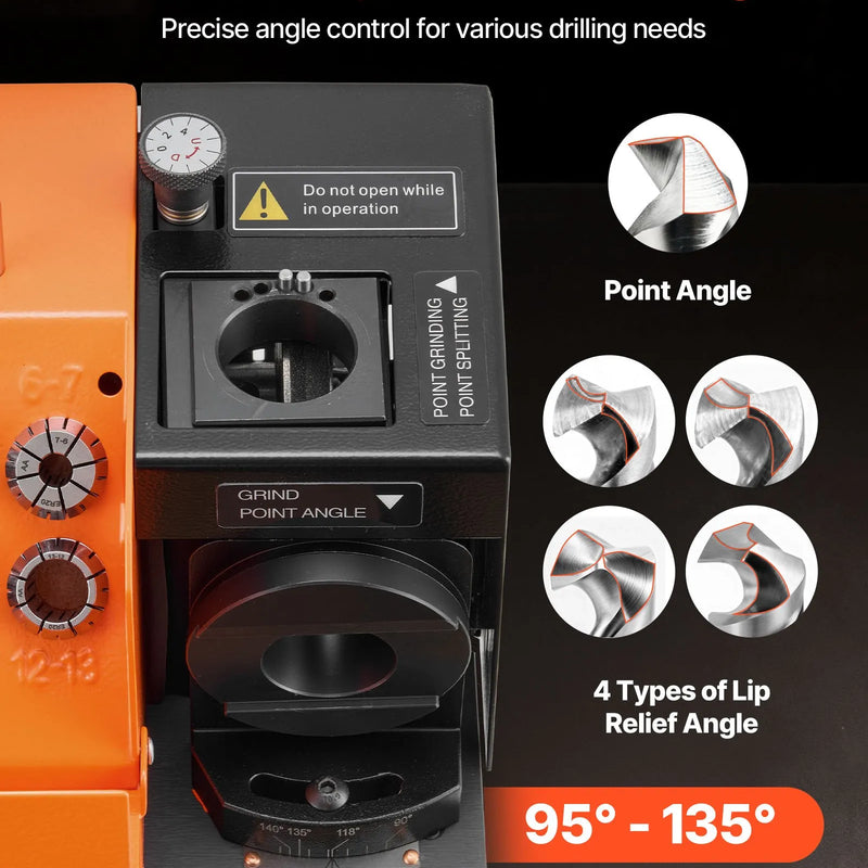 VEVOR urbju asināmais MR-13B, 3–15 mm urbju asināšanas iekārta ar regulējamu atbrīvojuma leņķi un 95°–135° smailes leņķi, 4600 apgr./min augstas veiktspējas pārasinātājs ar 13 patronām, CBN un SDC slīpripām