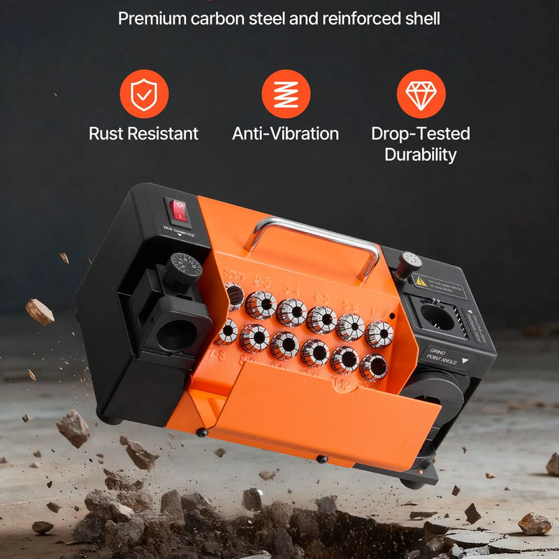 VEVOR urbju asināmais MR-13B, 3–15 mm urbju asināšanas iekārta ar regulējamu atbrīvojuma leņķi un 95°–135° smailes leņķi, 4600 apgr./min augstas veiktspējas pārasinātājs ar 13 patronām, CBN un SDC slīpripām