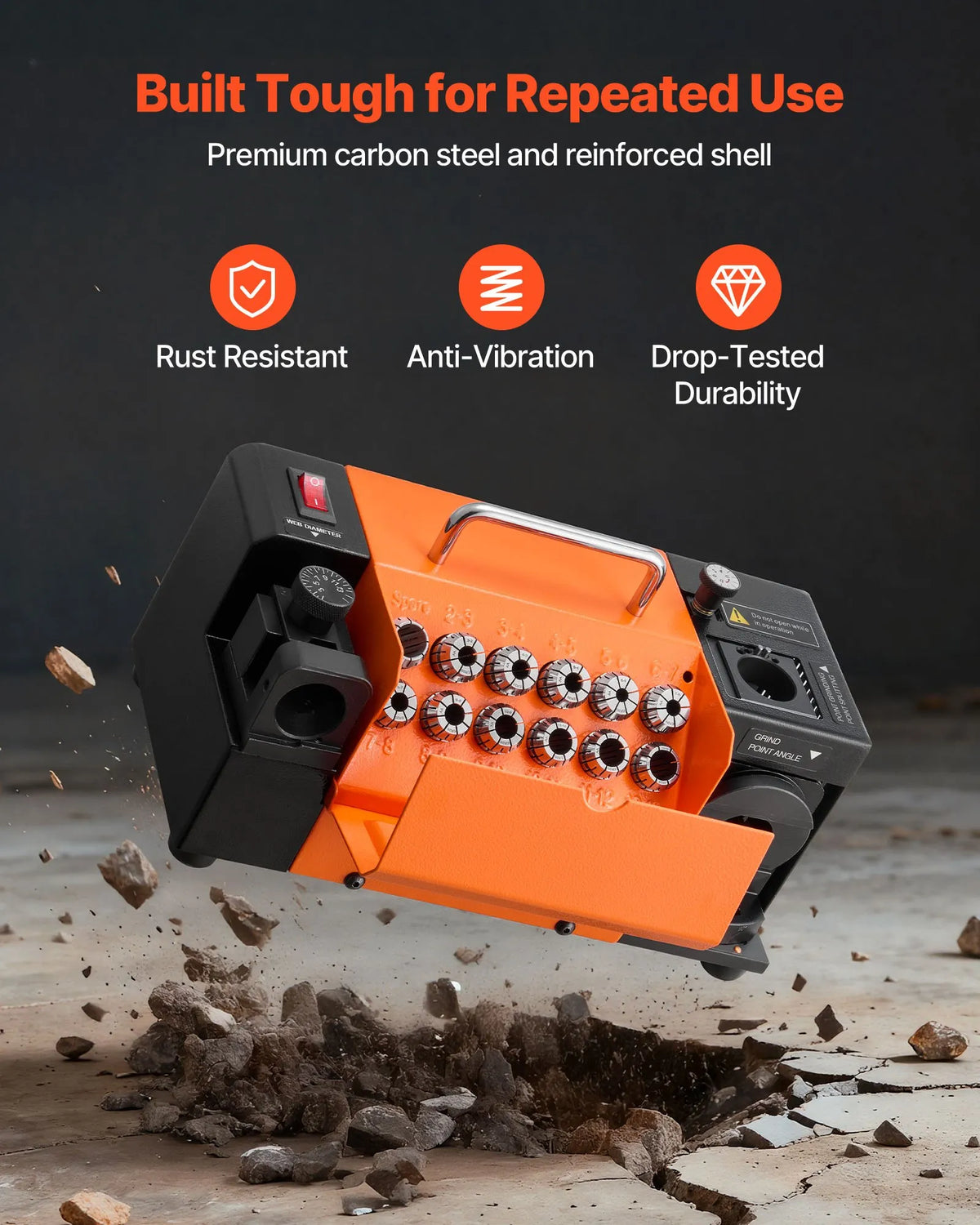 VEVOR urbju asināmais MR-13B, 3–15 mm urbju asināšanas iekārta ar regulējamu atbrīvojuma leņķi un 95°–135° smailes leņķi, 4600 apgr./min augstas veiktspējas pārasinātājs ar 13 patronām, CBN un SDC slīpripām