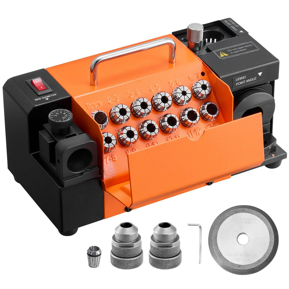 VEVOR Drill Sharpener MR-13A, 3–15 mm Drill Grinding Machine with Adjustable 95°–135° Point Angle, 4600 RPM High-Performance Sharpening Machine with 13 Chucks and CBN Grinding Wheels for Workshops and Garages