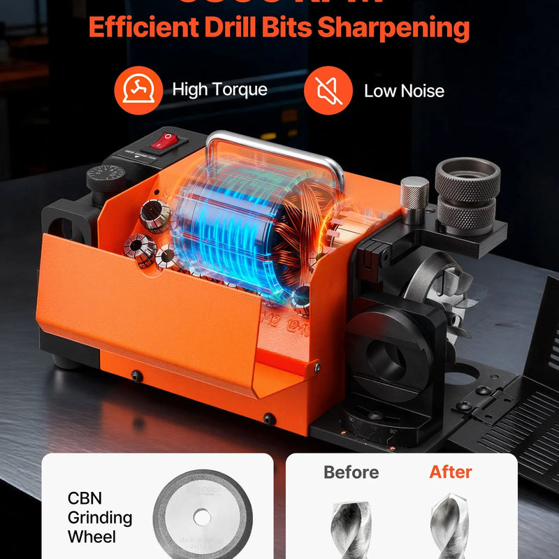 VEVOR urbju asināmais MR-13A, 3–15 mm urbju slīpmašīna ar regulējamu 95°–135° smailes leņķi, 4600 apgr./min augstas veiktspējas pārasināšanas iekārta ar 13 patronām un CBN slīpripu darbnīcām un garāžām