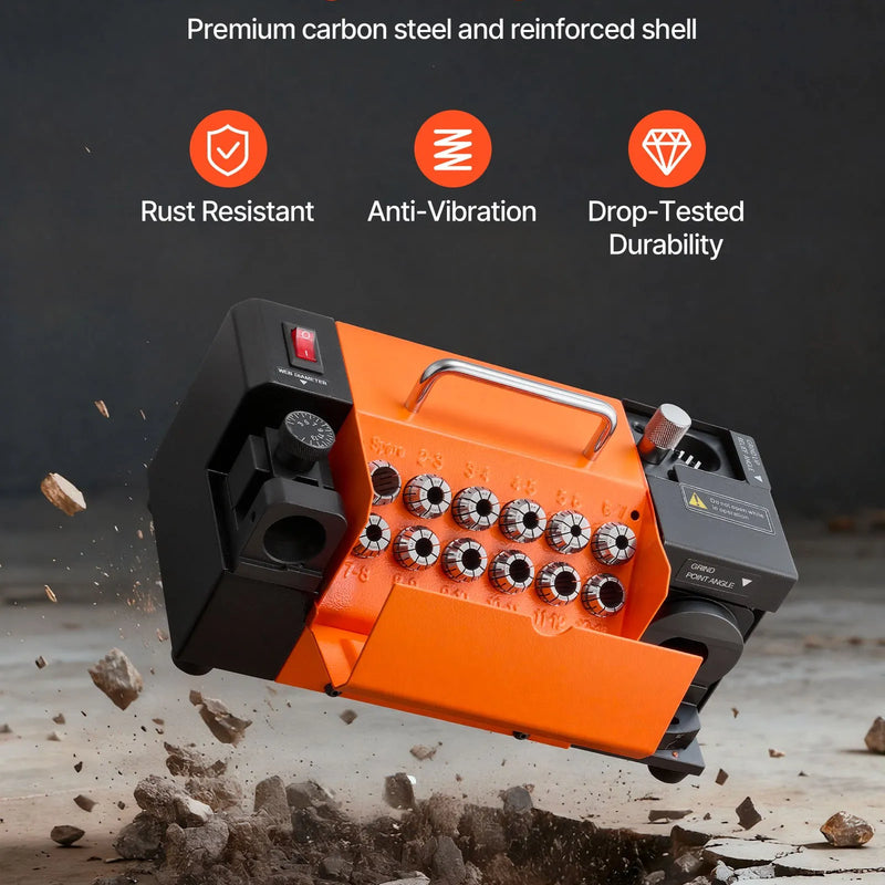 VEVOR urbju asināmais MR-13A, 3–15 mm urbju slīpmašīna ar regulējamu 95°–135° smailes leņķi, 4600 apgr./min augstas veiktspējas pārasināšanas iekārta ar 13 patronām un CBN slīpripu darbnīcām un garāžām