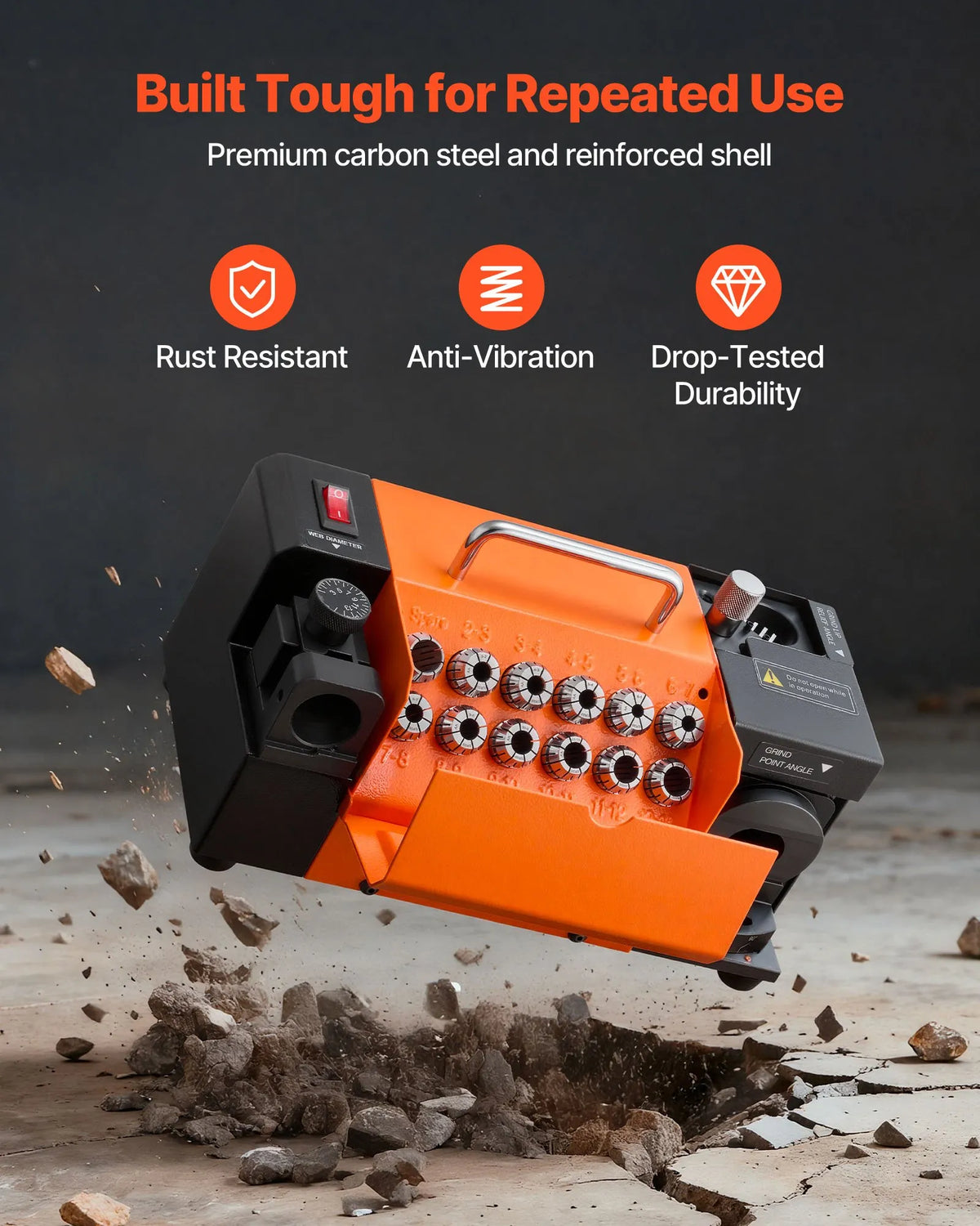 VEVOR Drill Sharpener MR-13A, 3–15 mm Drill Grinding Machine with Adjustable 95°–135° Point Angle, 4600 RPM High-Performance Sharpening Machine with 13 Chucks and CBN Grinding Wheels for Workshops and Garages