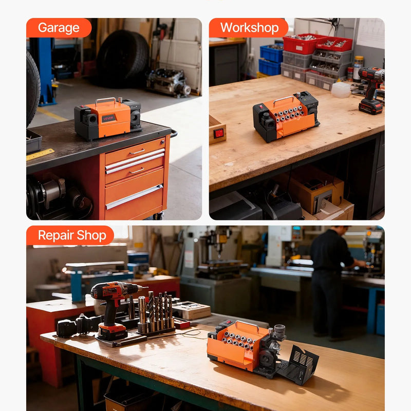 VEVOR urbju asināmais MR-13A, 3–15 mm urbju slīpmašīna ar regulējamu 95°–135° smailes leņķi, 4600 apgr./min augstas veiktspējas pārasināšanas iekārta ar 13 patronām un CBN slīpripu darbnīcām un garāžām