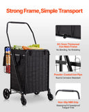 VEVOR iepirkumu ratiņi, salokāmi universālie ratiņi ar diviem groziem, ūdensizturīgu ieliktni un riteņiem, 45 kg liela celtspēja, pastiprinātas konstrukcijas veļas grozs veļai, iepirkumiem, kempingam, pārtikai un bagāžai