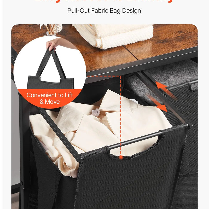 4 nodalījumu veļas šķirotājs, liels veļas grozs ar metāla rāmi un koka virsmu, brīvi stāvošs uzglabāšanas organizators ar izvelkamiem 600D oksforda auduma maisiem netīrajai veļai, piemērots vannasistabai