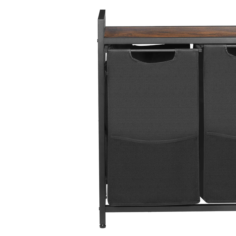 3 nodalījumu veļas šķirotājs, liels veļas grozs ar metāla rāmi un koka virsmu, brīvi stāvošs uzglabāšanas organizators ar izvelkamiem 600D oksforda auduma maisiem netīrajai veļai, piemērots vannasistabai