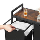 3 nodalījumu veļas šķirotājs, liels veļas grozs ar metāla rāmi un koka virsmu, brīvi stāvošs uzglabāšanas organizators ar izvelkamiem 600D oksforda auduma maisiem netīrajai veļai, piemērots vannasistabai