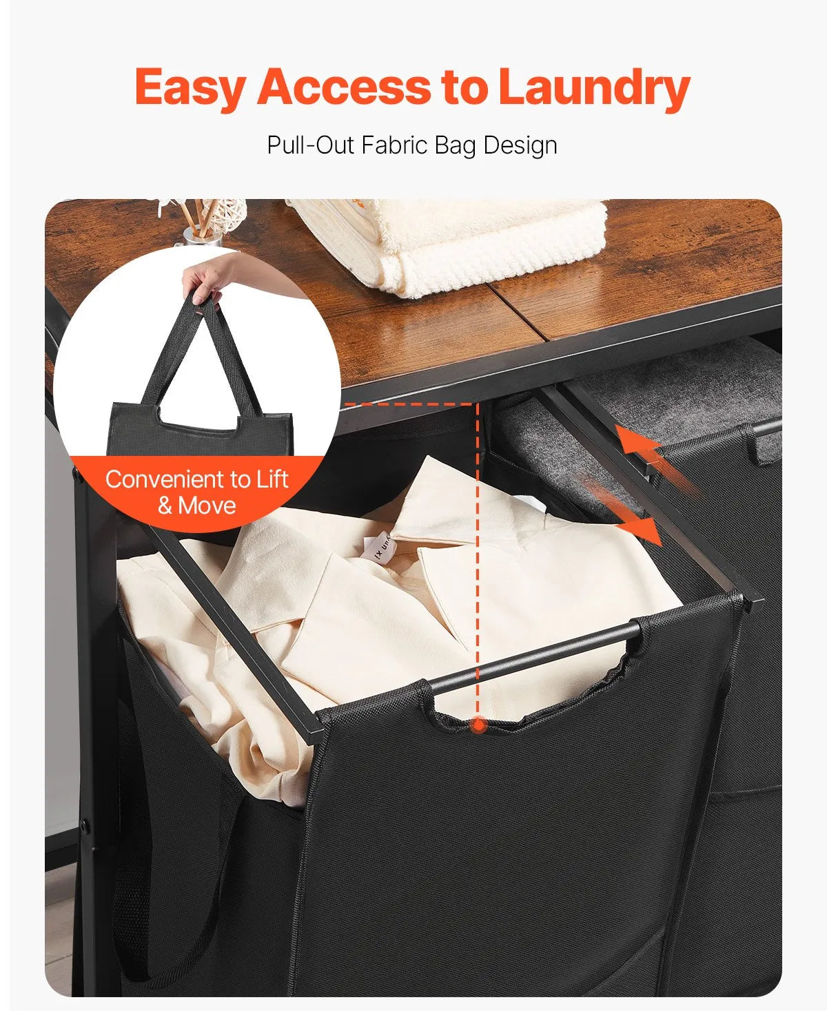 3-compartment laundry sorter, large laundry basket with metal frame and wooden top, freestanding storage organiser with removable 600D Oxford fabric bags for dirty laundry, suitable for bathroom