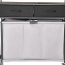 3 nodalījumu veļas šķirotājs, ripojošs veļas grozs ar 2 atvilktnēm, āķiem un riteņiem, organizators ar izvelkamiem ripojošiem maisiem un koka virsmu netīrajai veļai, piemērots vannasistabai