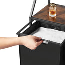 2 līmeņu veļas šķirotājs, augsts veļas grozs ar metāla rāmi un koka virsmu, 3 nodalījumu ripojošs grozu organizators ar kāpņu tipa plauktiem un 600D oksforda auduma maisiem netīrajai veļai