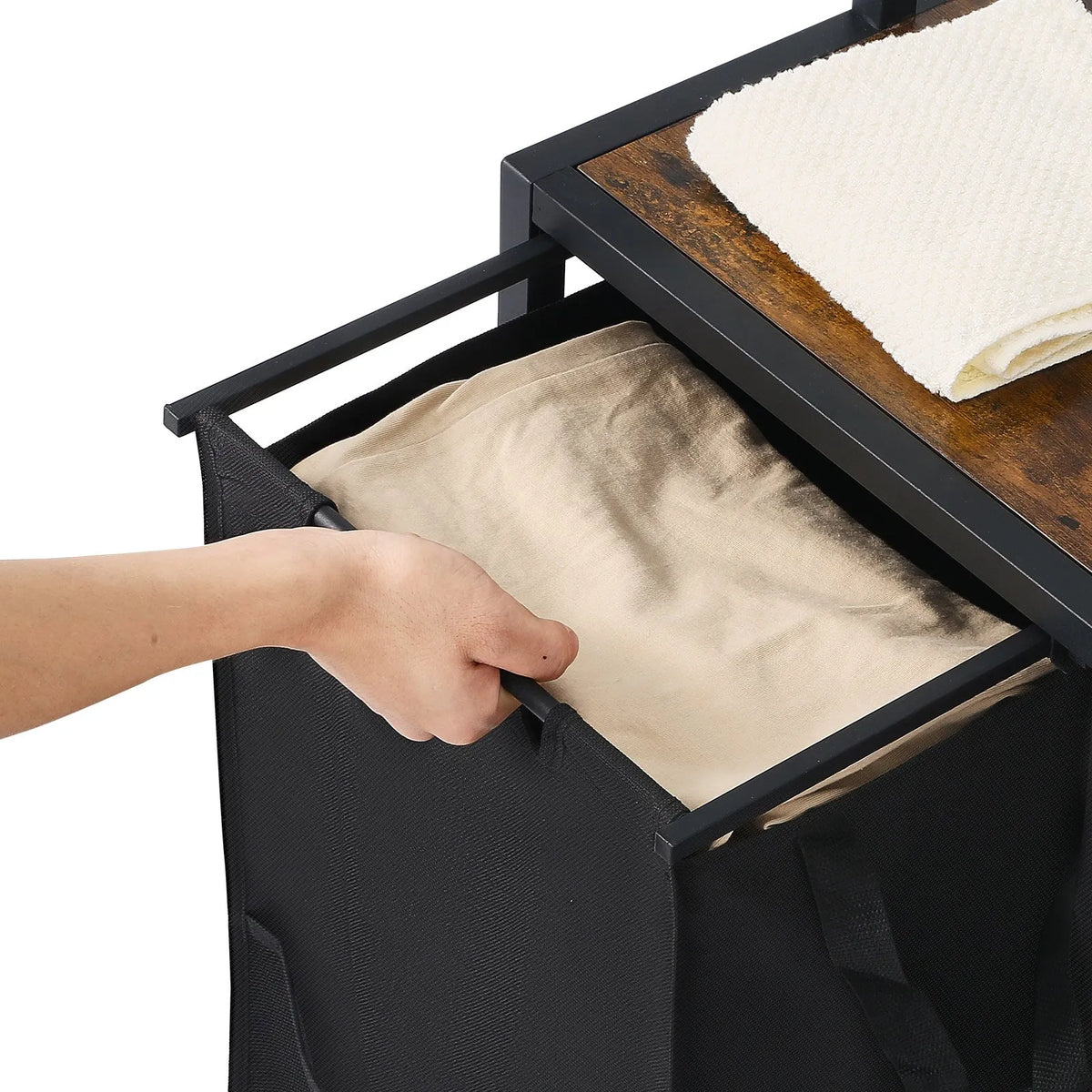 3-Tier Laundry Sorter with Shelf, 2 Compartments, with Drawers, 600D Oxford Fabric Bags, Stair-Type Shelves