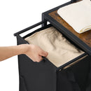 3 līmeņu veļas šķirotājs ar plauktu, 2 nodalījumi, ar atvilktnēm, 600D oksforda auduma maisi, kāpņu tipa plaukti