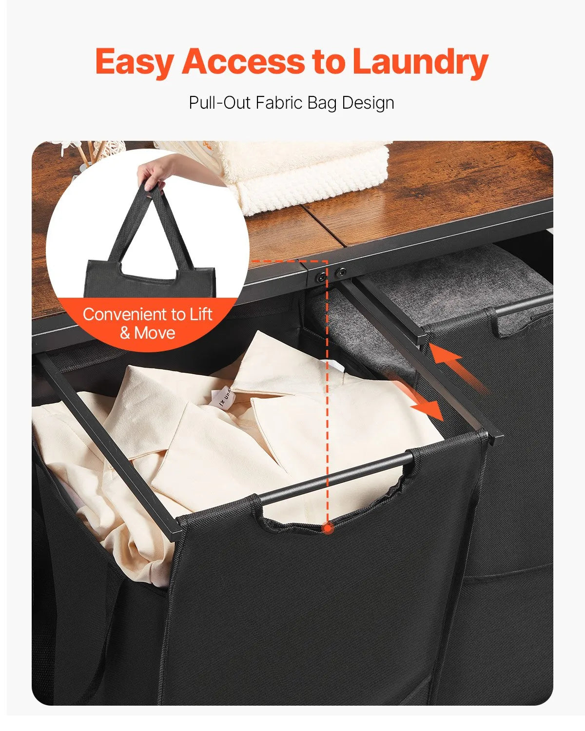 3-Tier Laundry Sorter with Shelf, 2 Compartments, with Drawers, 600D Oxford Fabric Bags, Stair-Type Shelves