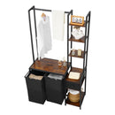 3 līmeņu veļas šķirotājs ar plauktu, 2 nodalījumi, ar atvilktnēm, 600D oksforda auduma maisi, kāpņu tipa plaukti