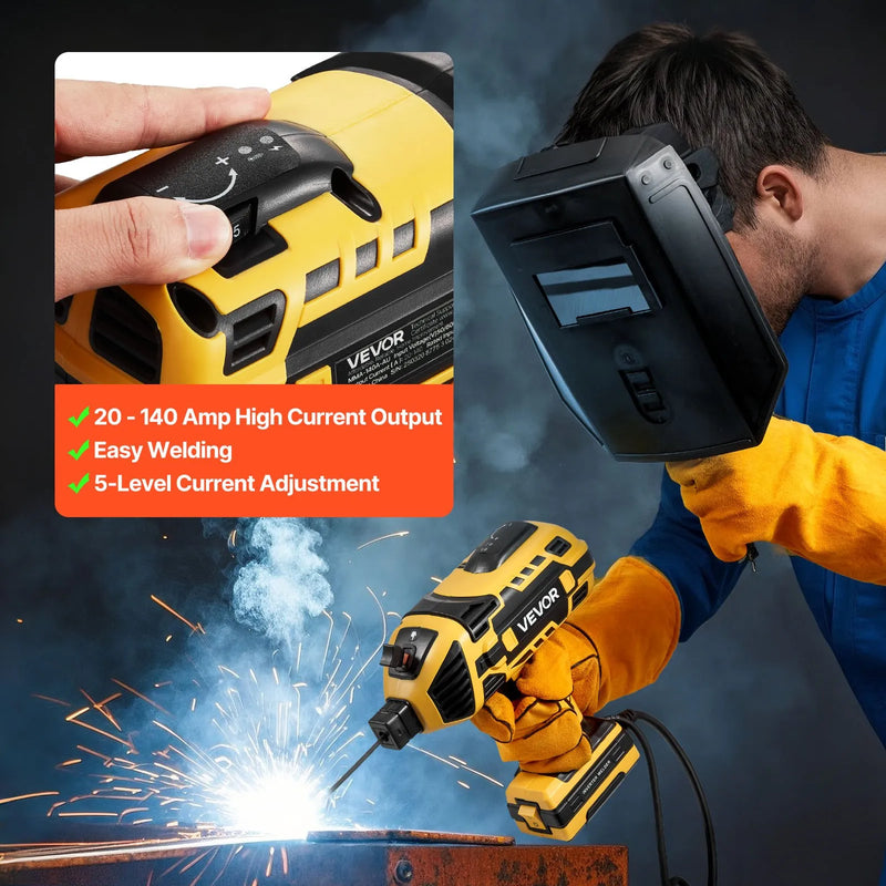 VEVOR Pārnēsājams Rokas Metināšanas Aparāts 20-140A ar 5 Līmeņu Strāvas Regulēšanu