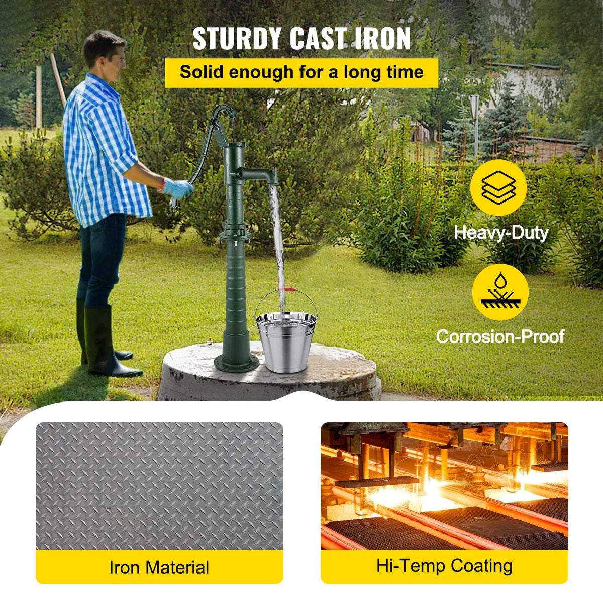VEVOR Hand Well Water Pump with Cast Iron Stand, Pump Dimensions 40 × 23.9 × 131 cm, Stand Height 66 cm with Pre-drilled 12.7 mm Mounting Holes, Easy Installation, Suitable for Yard, Garden and Farm Watering, Green