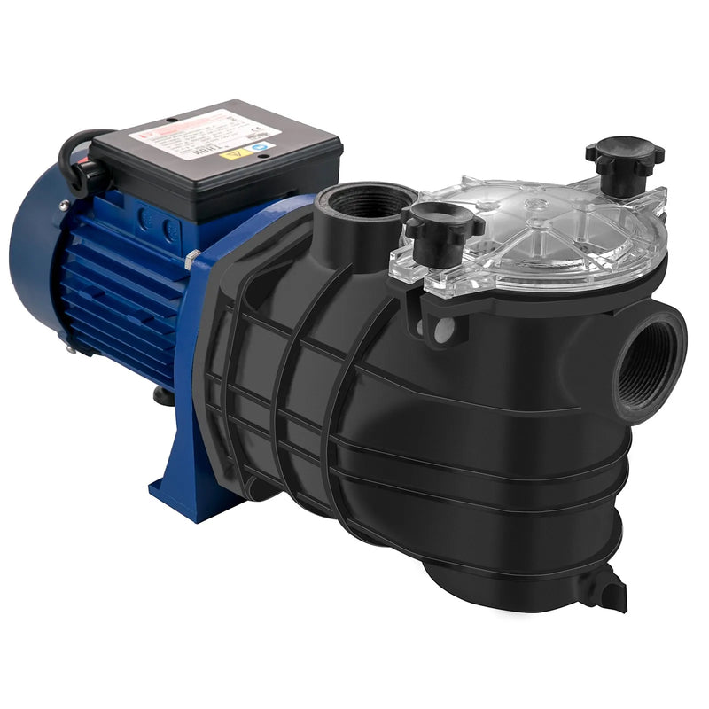 VEVOR baseina sūknis 750 W, plūsma līdz 15 000 l/h, peldbaseiniem virszemes un pazemes uzstādīšanai, ar sietiņa grozu, 50 mm ieplūde/izplūde, baseina filtra sūknis ar 2 pieslēguma šļūtenēm