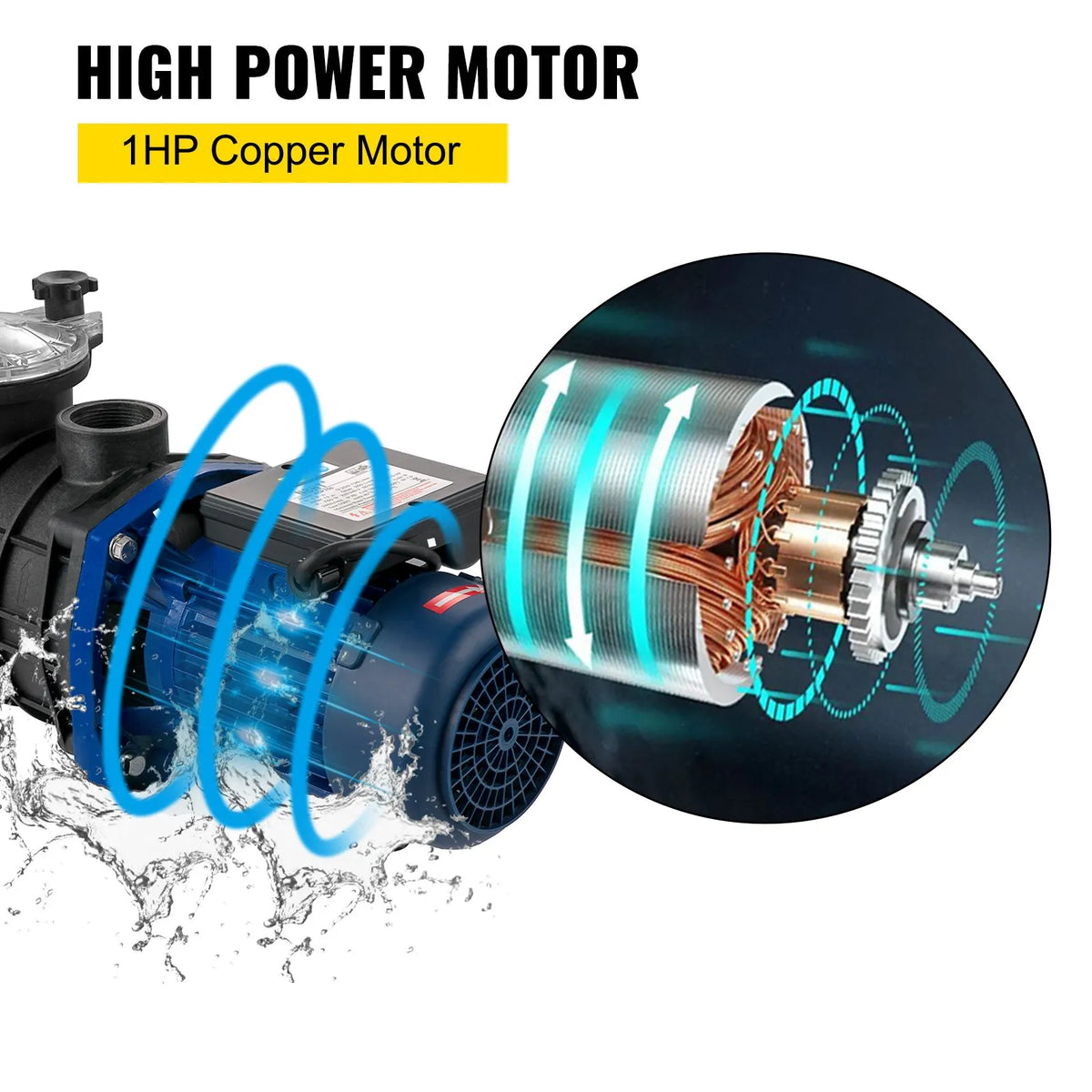 VEVOR Pool Pump 750 W, Flow up to 15,000 l/h, for Above-Ground and In-Ground Swimming Pools, with Strainer Basket, 50 mm Inlet/Outlet, Pool Filter Pump with 2 Connection Hoses