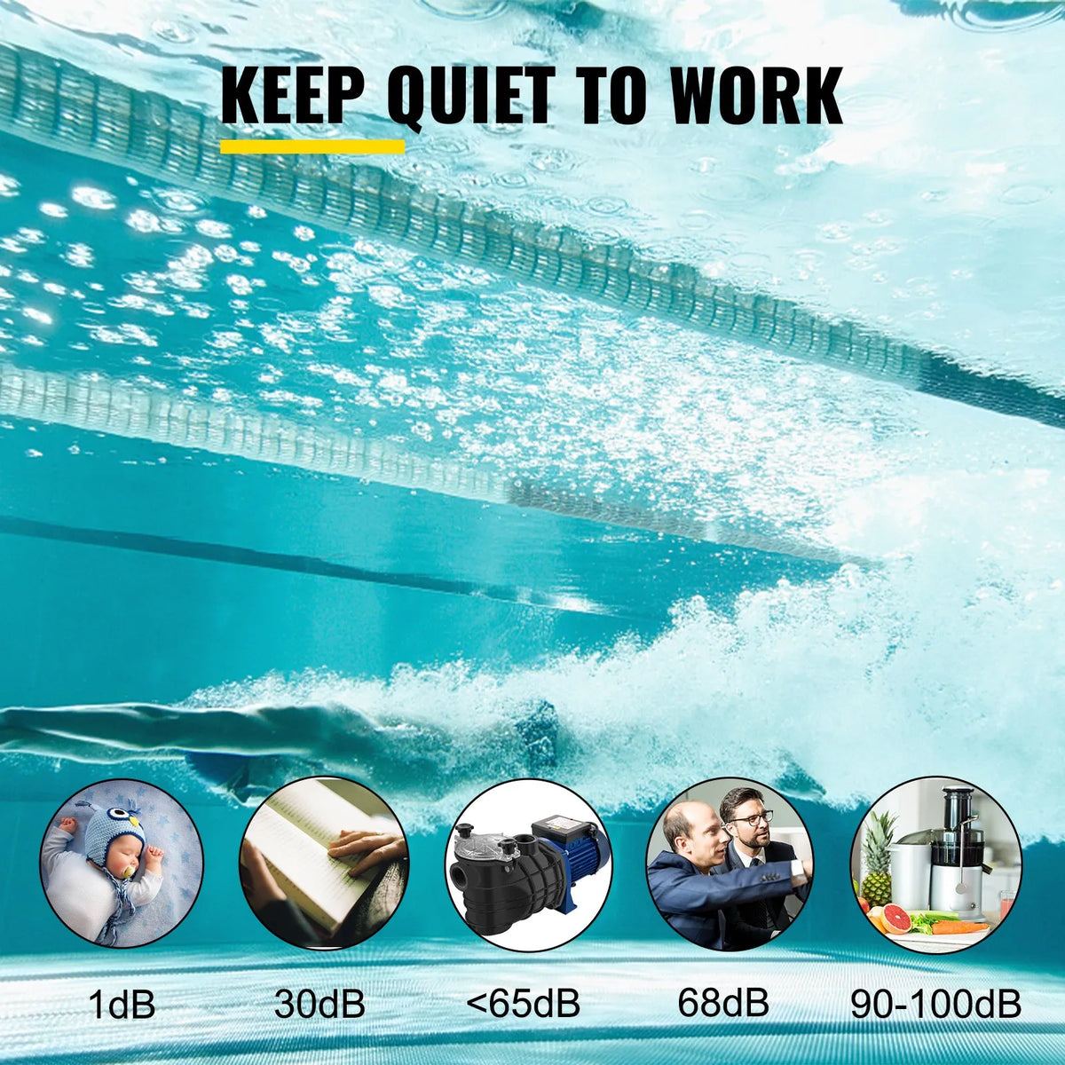 VEVOR Pool Pump 750 W, Flow up to 15,000 l/h, for Above-Ground and In-Ground Swimming Pools, with Strainer Basket, 50 mm Inlet/Outlet, Pool Filter Pump with 2 Connection Hoses