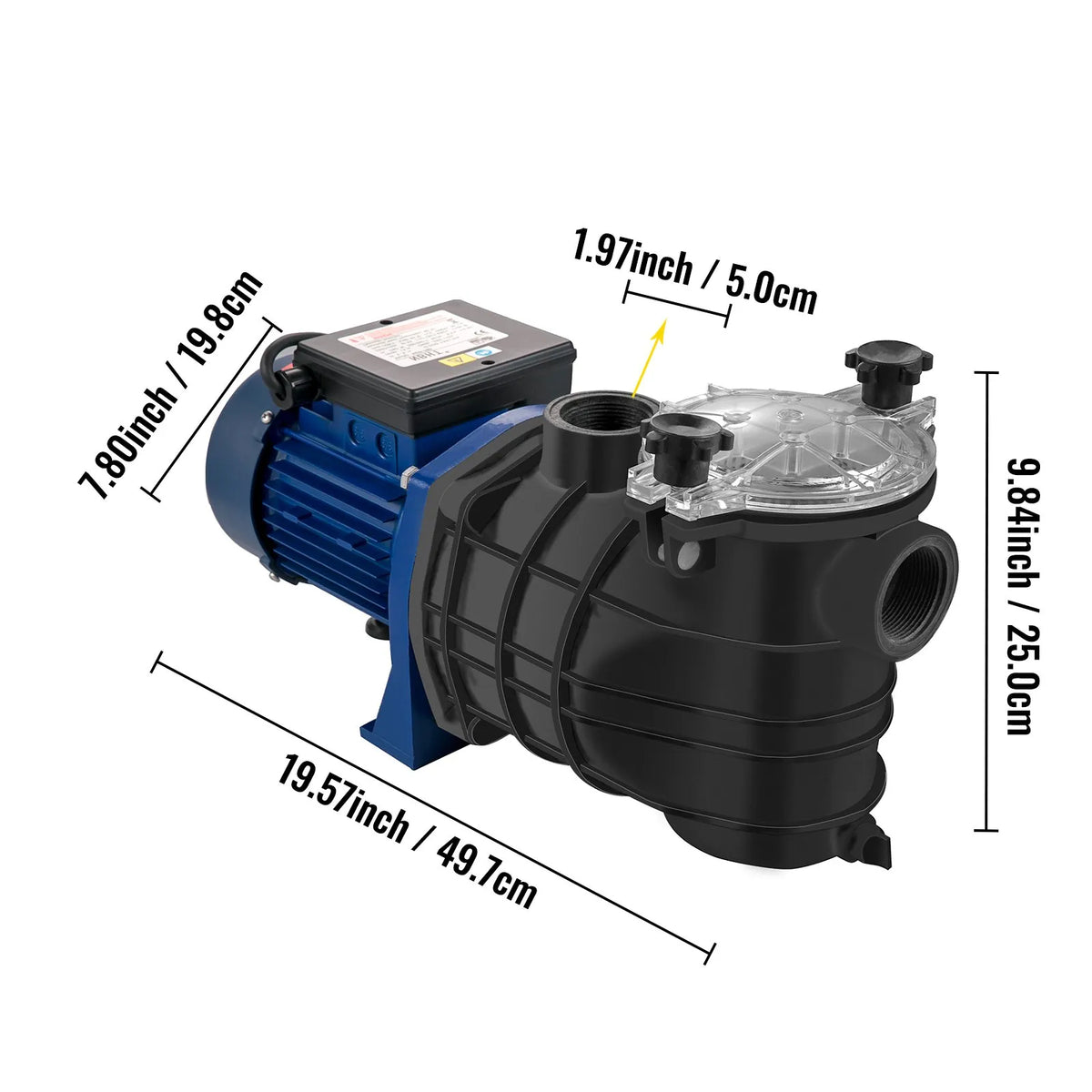 VEVOR Pool Pump 750 W, Flow up to 15,000 l/h, for Above-Ground and In-Ground Swimming Pools, with Strainer Basket, 50 mm Inlet/Outlet, Pool Filter Pump with 2 Connection Hoses