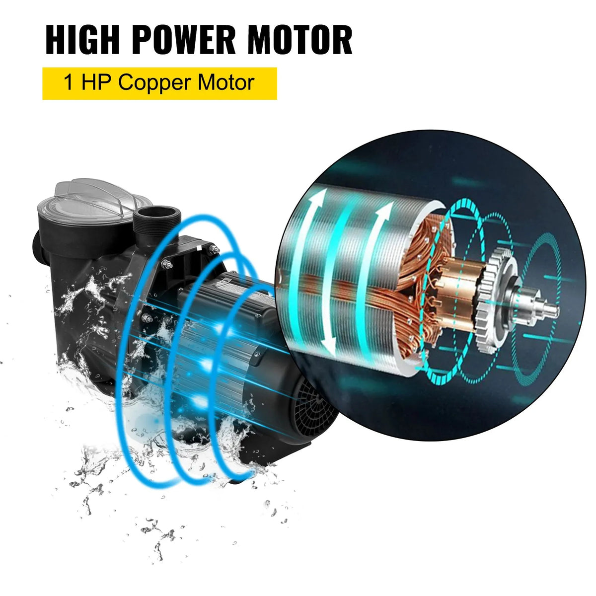 VEVOR Pool Pump, 750 W, 19,200 l/h, Swimming Pool Pump for Above-Ground and In-Ground Pools with Filter Basket, Ø50 mm Inlet/Outlet Connections and 2 Connection Hoses, for Clean Pool Water