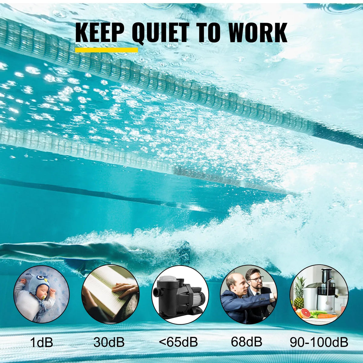VEVOR Pool Pump, 750 W, 19,200 l/h, Swimming Pool Pump for Above-Ground and In-Ground Pools with Filter Basket, Ø50 mm Inlet/Outlet Connections and 2 Connection Hoses, for Clean Pool Water