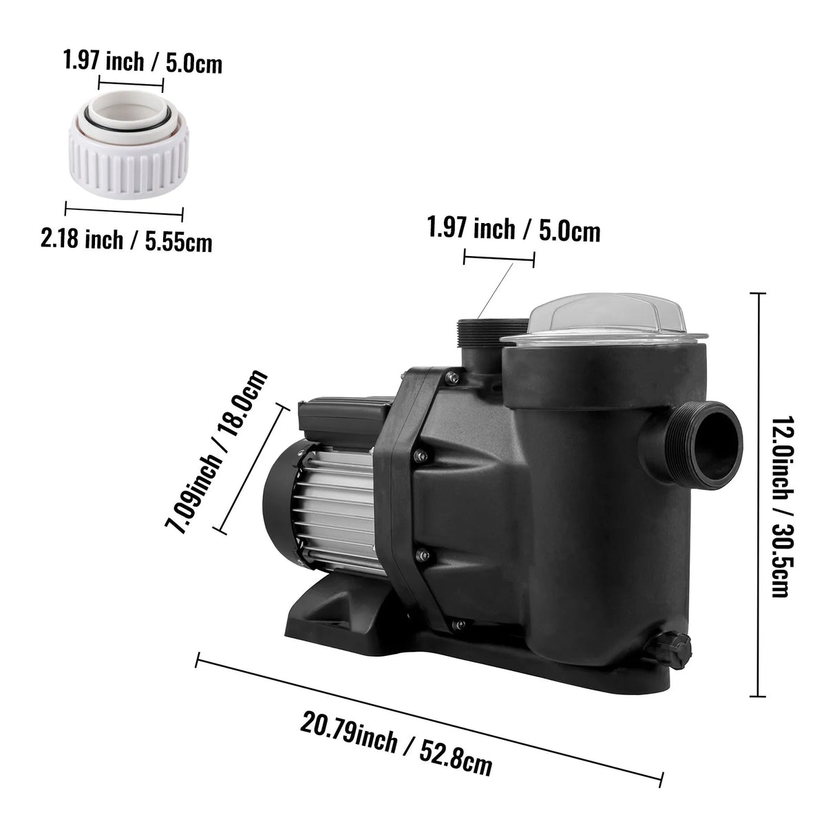 VEVOR Pool Pump, 750 W, 19,200 l/h, Swimming Pool Pump for Above-Ground and In-Ground Pools with Filter Basket, Ø50 mm Inlet/Outlet Connections and 2 Connection Hoses, for Clean Pool Water