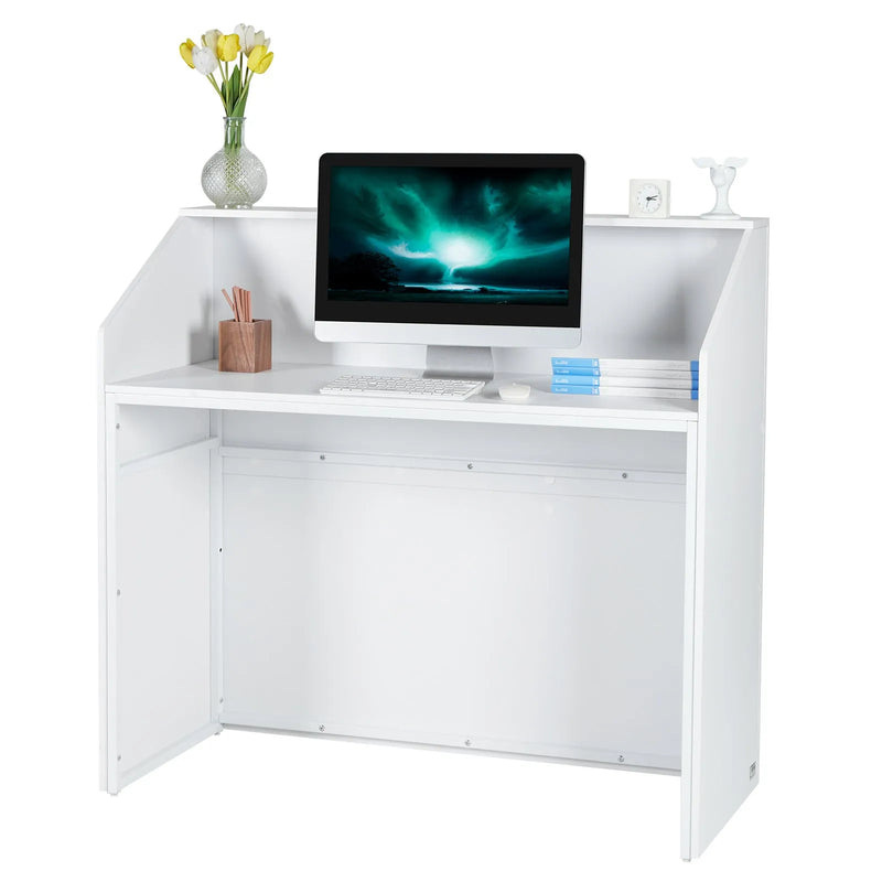 VEVOR reģistratūras lete, taisnstūra recepcijas galds, 118 × 50 × 111,5 cm, veikalam, salonam un birojam, balta
