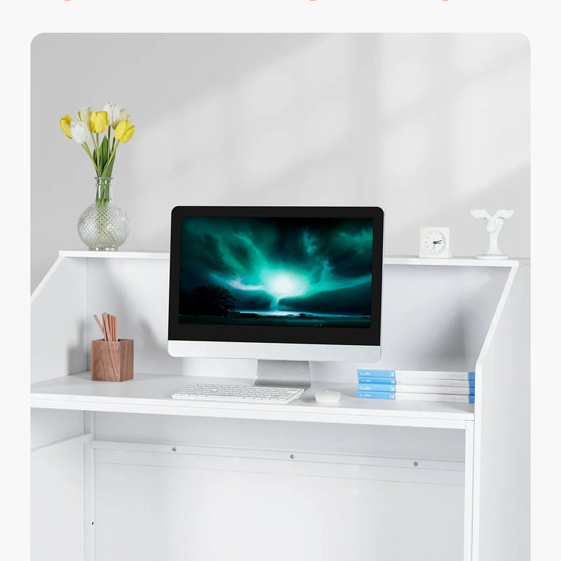 VEVOR reģistratūras lete, taisnstūra recepcijas galds, 118 × 50 × 111,5 cm, veikalam, salonam un birojam, balta