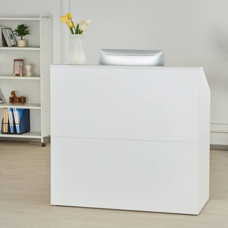 VEVOR reģistratūras lete, taisnstūra recepcijas galds, 118 × 50 × 111,5 cm, veikalam, salonam un birojam, balta