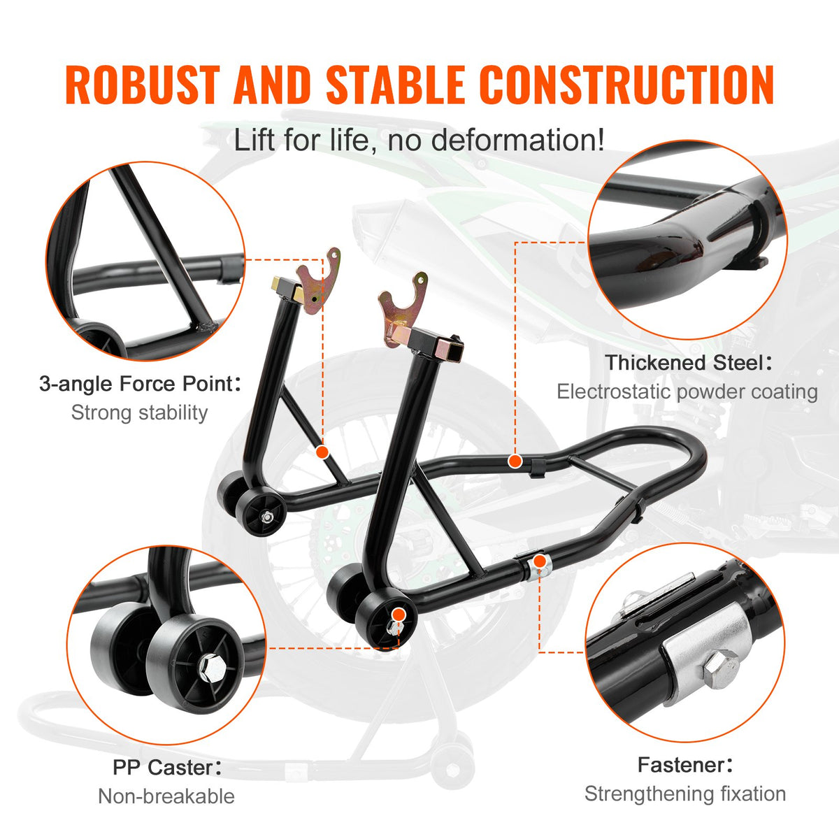 VEVOR Motorcycle Rear Wheel Lift with U and L-shaped Forks, 390 kg, Black