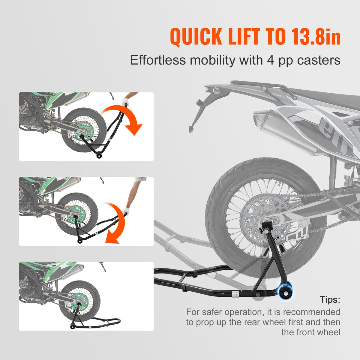 VEVOR Motorcycle Rear Wheel Lift with U and L-shaped Forks, 390 kg, Black