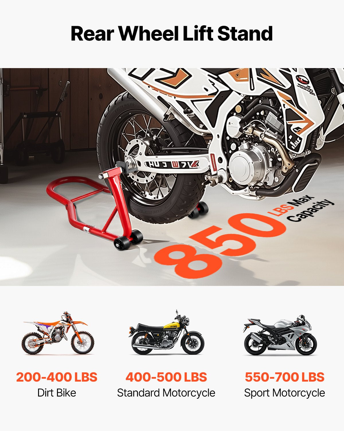 VEVOR Motorcycle Rear Lift 385 kg, Red