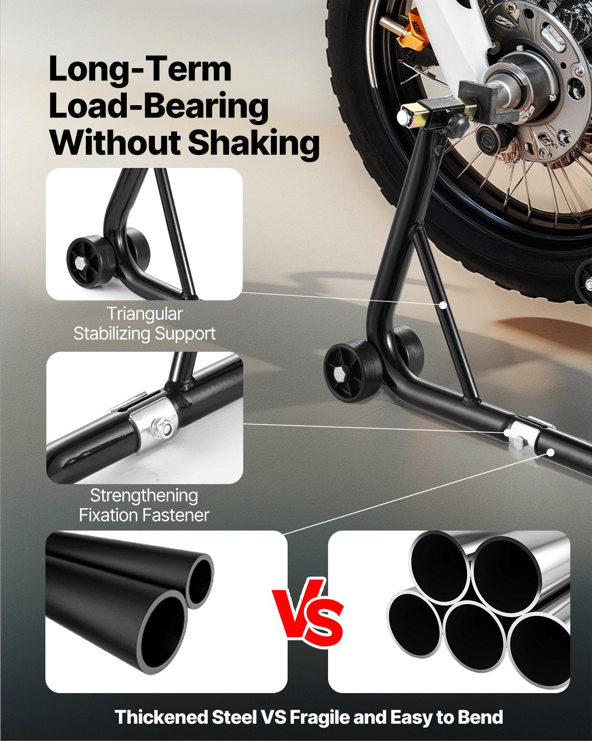 VEVOR Motorcycle Front and Rear Lift, 500 kg, Adjustable, with Wheels, Suitable for 165–351 mm Axles, Steel, Red